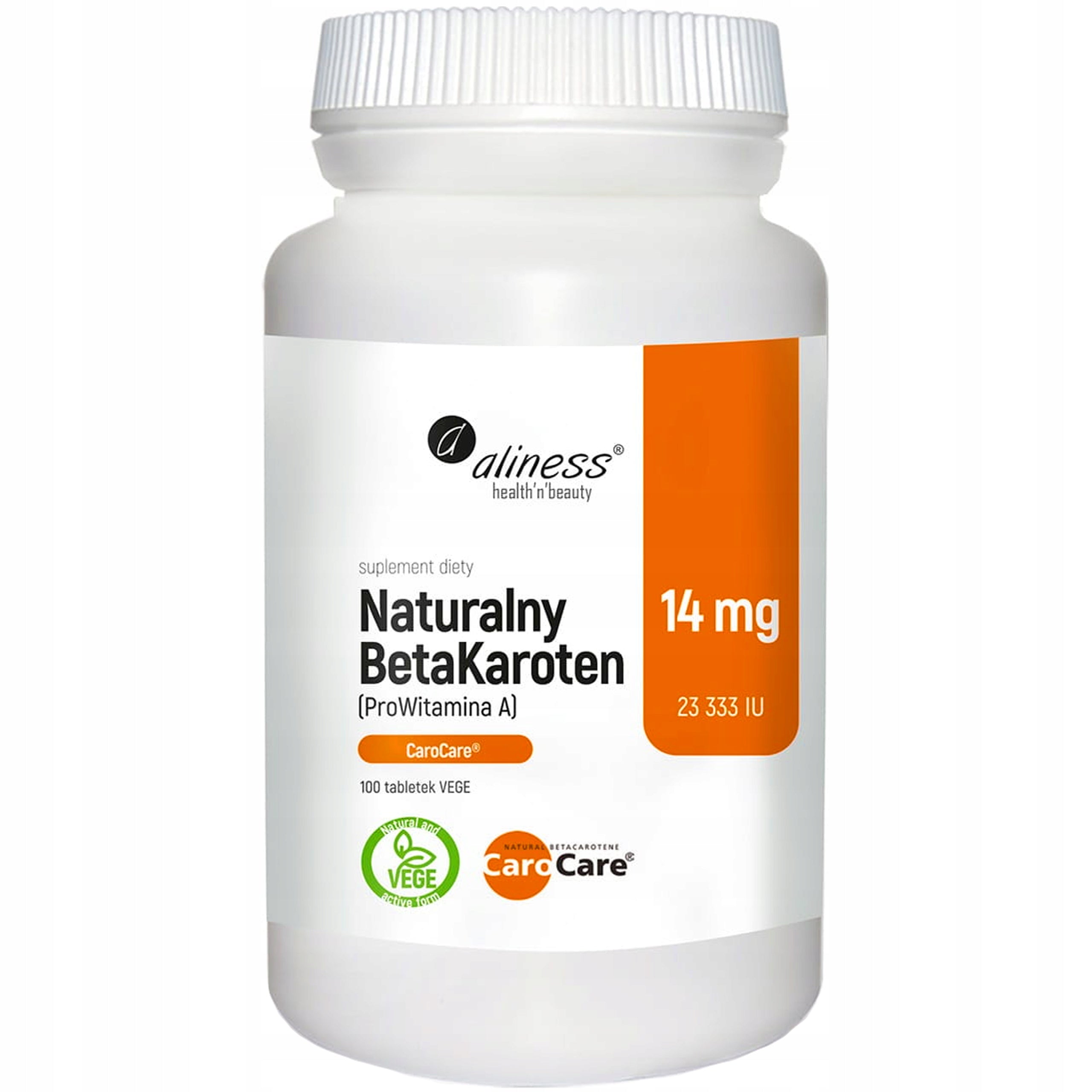 Aliness Natural BetaCarotene 14mg CaroCare ProVitamin A 25 000 IU 100tab Manufacturer code AL03016