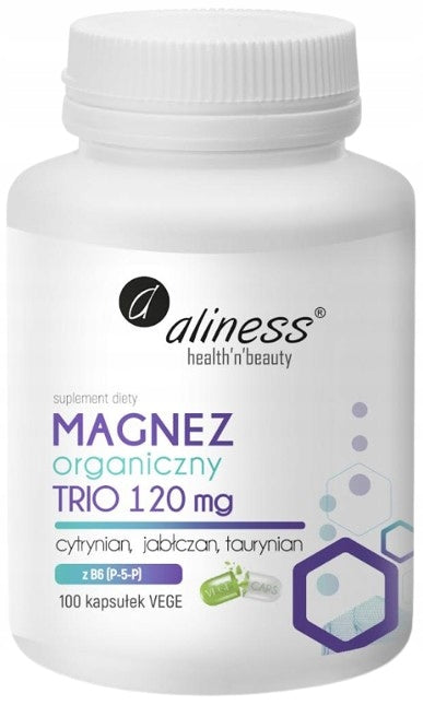 Aliness ORGANIC MAGNESIUM TRIO + B6 TAURATE MALATE CITRATE 100 kaps