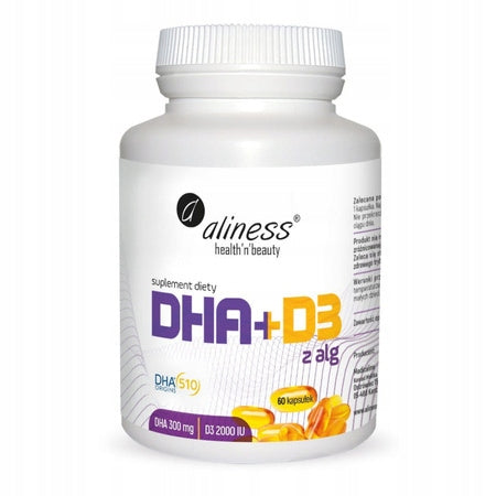 Aliness Omega DHA 300 mg algae + D3 2000 IU 60 kap Cholesterol Heart Brain Medical device no
