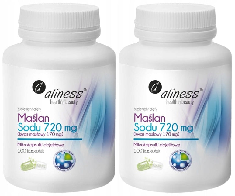 Aliness Sodium butyrate 720mg VEGE Digestive system Diarrhoea Flatulence 2x 100 kaps