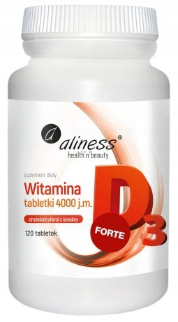 Aliness VITAMIN D3 FORTE Natural Resistance Mineralization of bones 120 tabl. Packaging status original