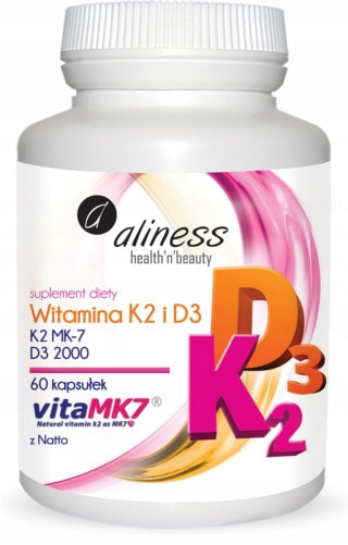 Aliness Vitamin K2 MK-7 100mcg with Natto + D3 50mcg K2 MK 7 + D 3 60 kaps