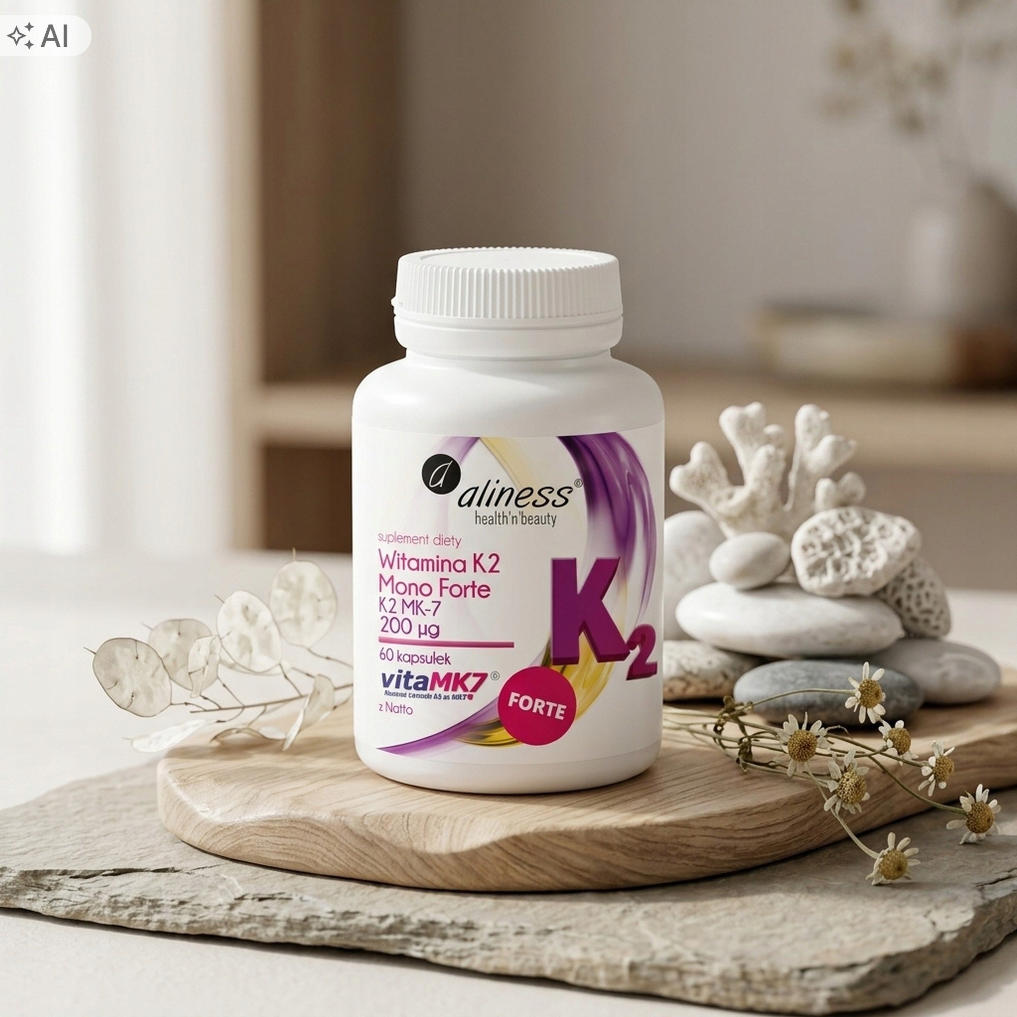 Aliness Vitamin K2 MK-7 200 mcg 60 capsules dietary supplement for bones Packaging status original
