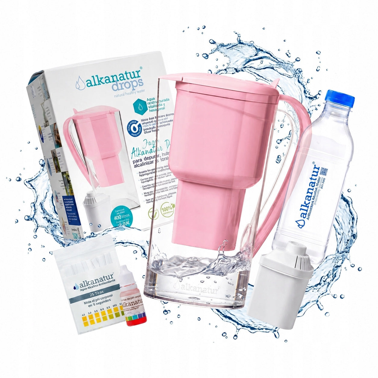 Alkanatur Drops Alkaline Filter Jug 1,4L Pink pH 9,5 Efficient