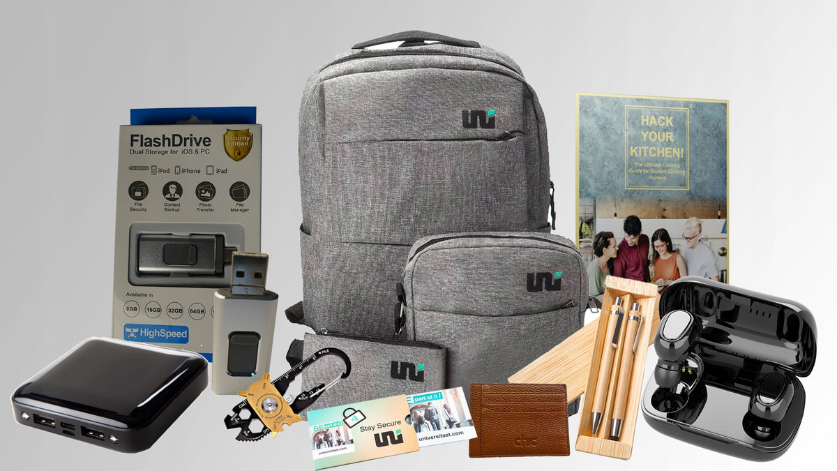 All-in-one kit: backpack, powerbank, 3-in-1 USB stick