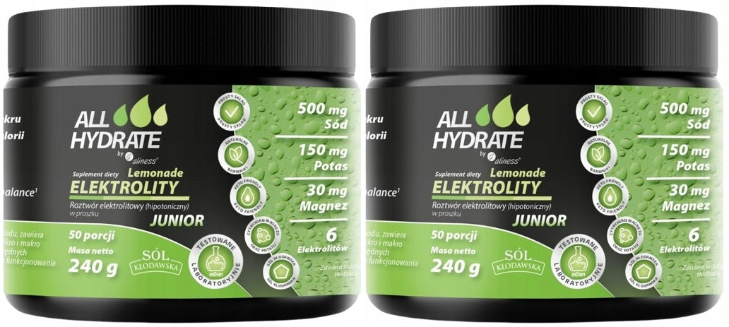 AllHydrate Electrolytes JUNIOR Lemonade 240g Energy Hydration 2x50 servings