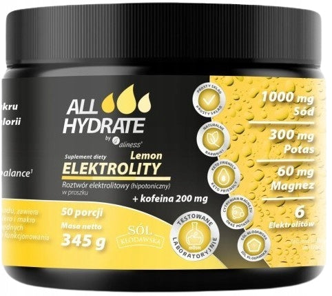 AllHydrate by Aliness Electrolytes lemon + caffeine 200 mg SODIUM POTASSIUM MAGNESIUM