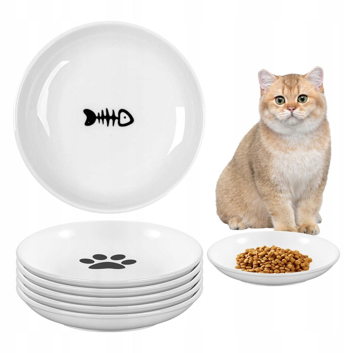 Allecto - Ceramic Cat Bowls - Set of 6 - Fish Pattern