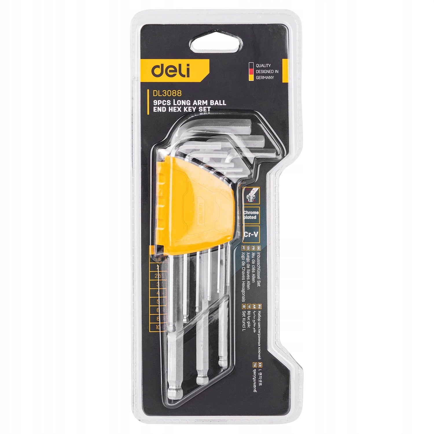 Allen Wrenches Set of 9 pcs Deli Tools hex wrenches with ball chrome steel Manufacturer code EDL3088