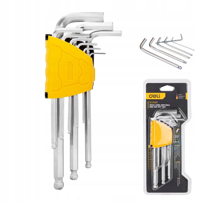 Allen Wrenches Set of 9 pcs Deli Tools hex wrenches with ball chrome steel
