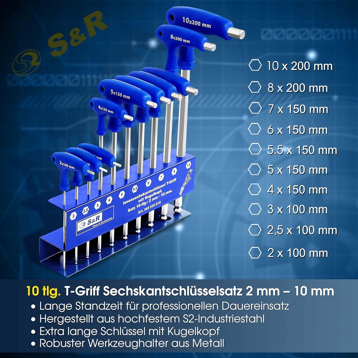 Allen wrench set of keys 10pcs S&R with ball T-type S2 steel Packaging status original