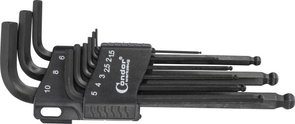 Allen wrenches 1.5-10 mm, 9 pcs, with ball