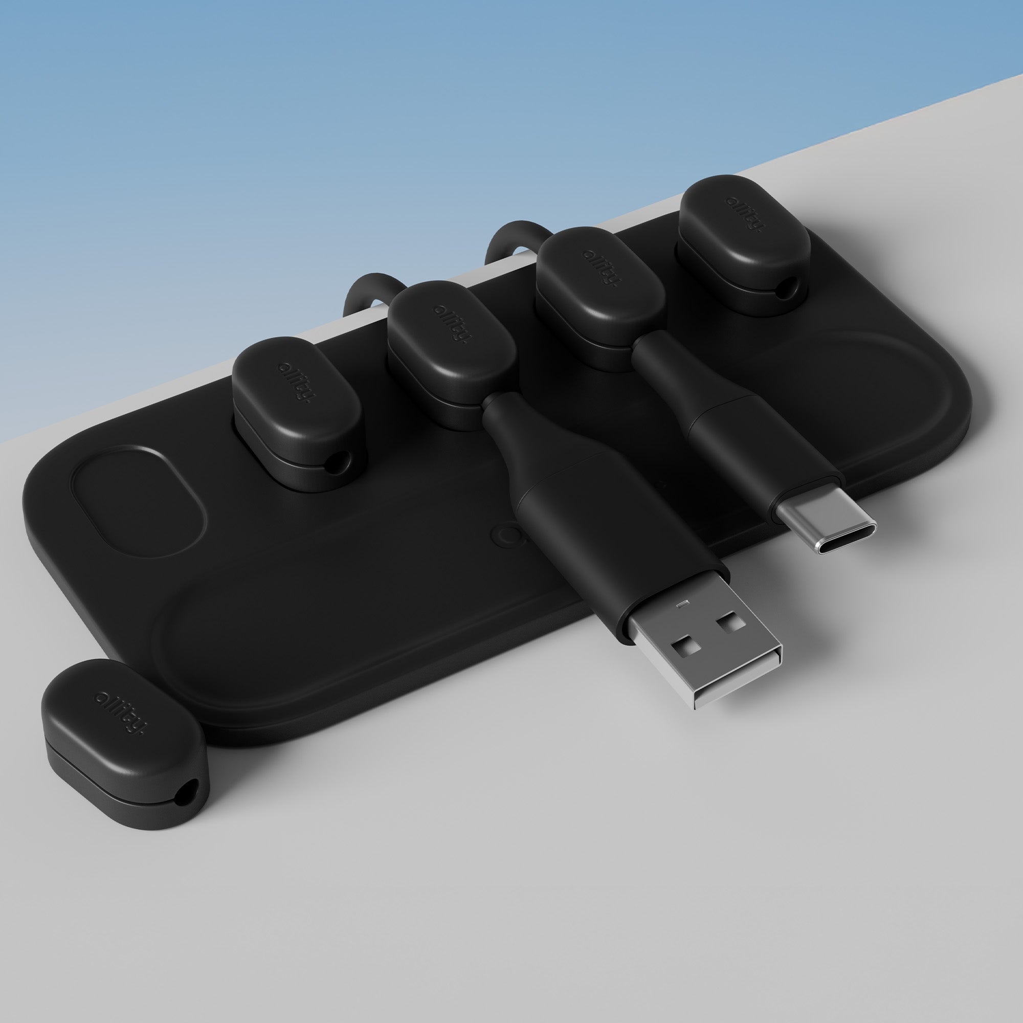 Allity Desk Cable Organizer Magnetic Holder for 5 Black Cables Model ASA-410
