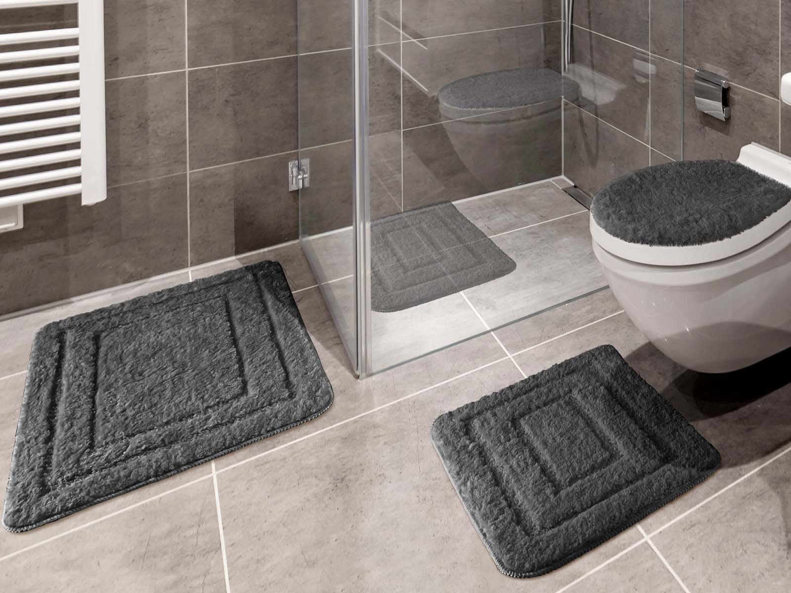 Alor Anti-Slip Bathroom Rug Dark Gray 3 pieces Set Length 80 cm