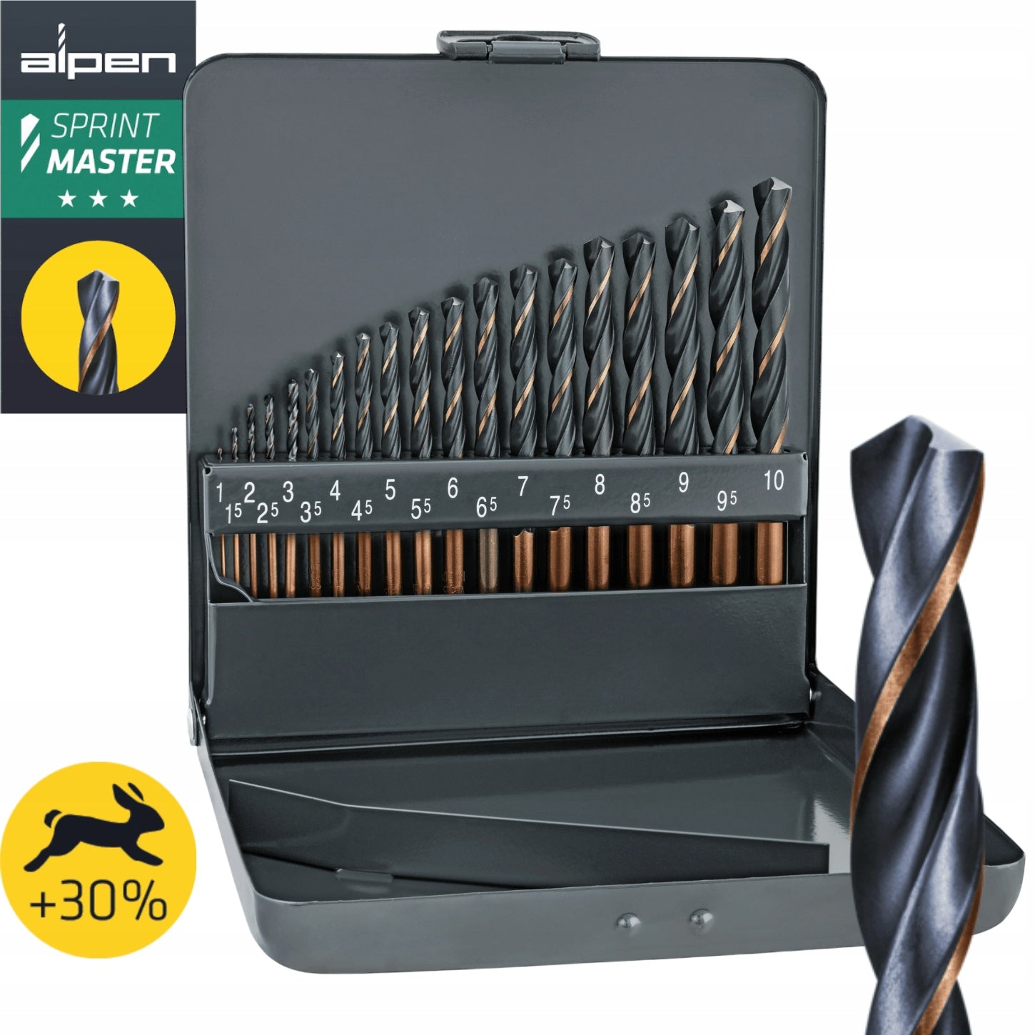 Alpen set, drill bits for metal fi 1-10 mm Sprint Master KM 19 pieces HSS Packaging status original
