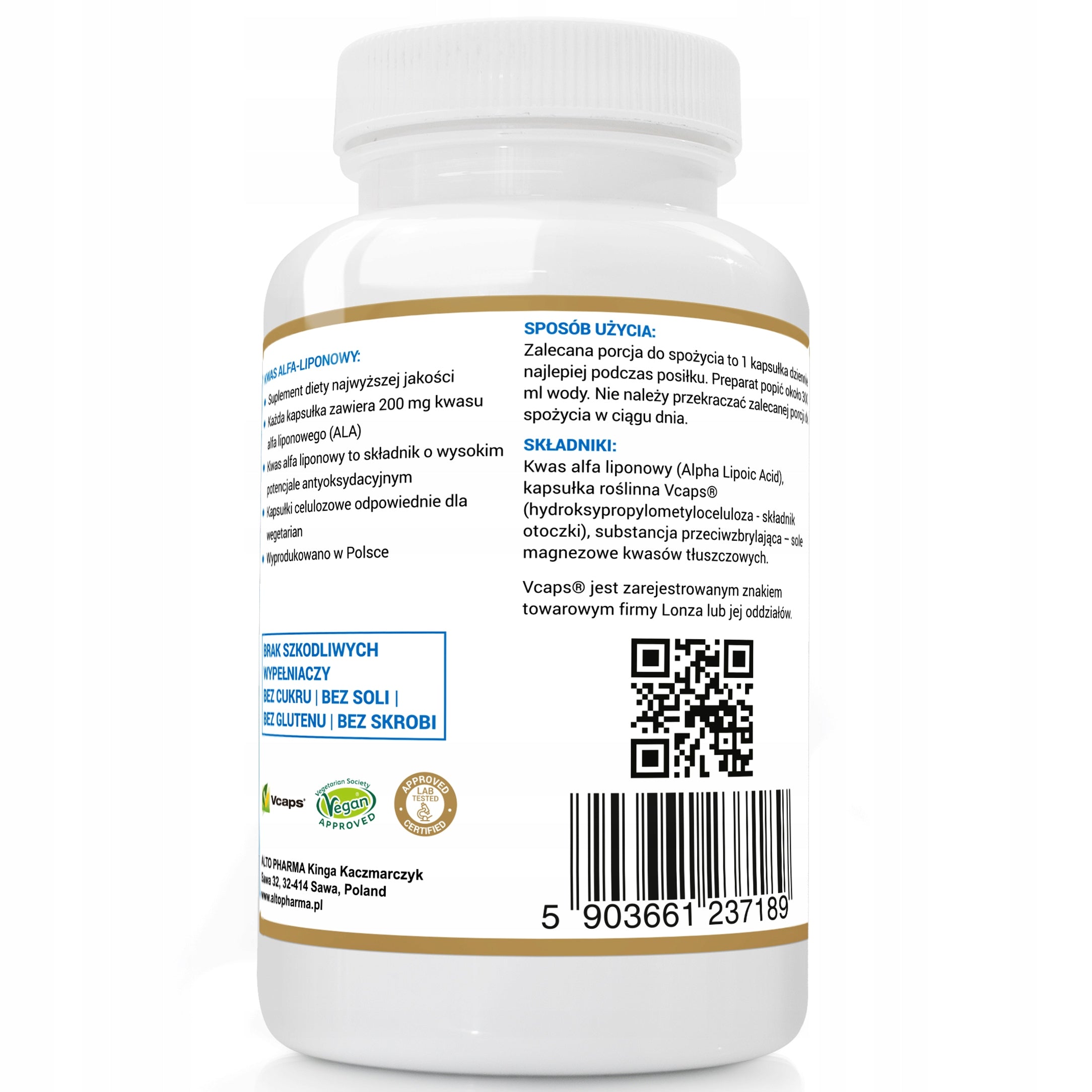Alpha Lipoic Acid 200 mg supports the detoxification of ALTO PHARMA 120 kaps. EAN (GTIN) 5903661237189