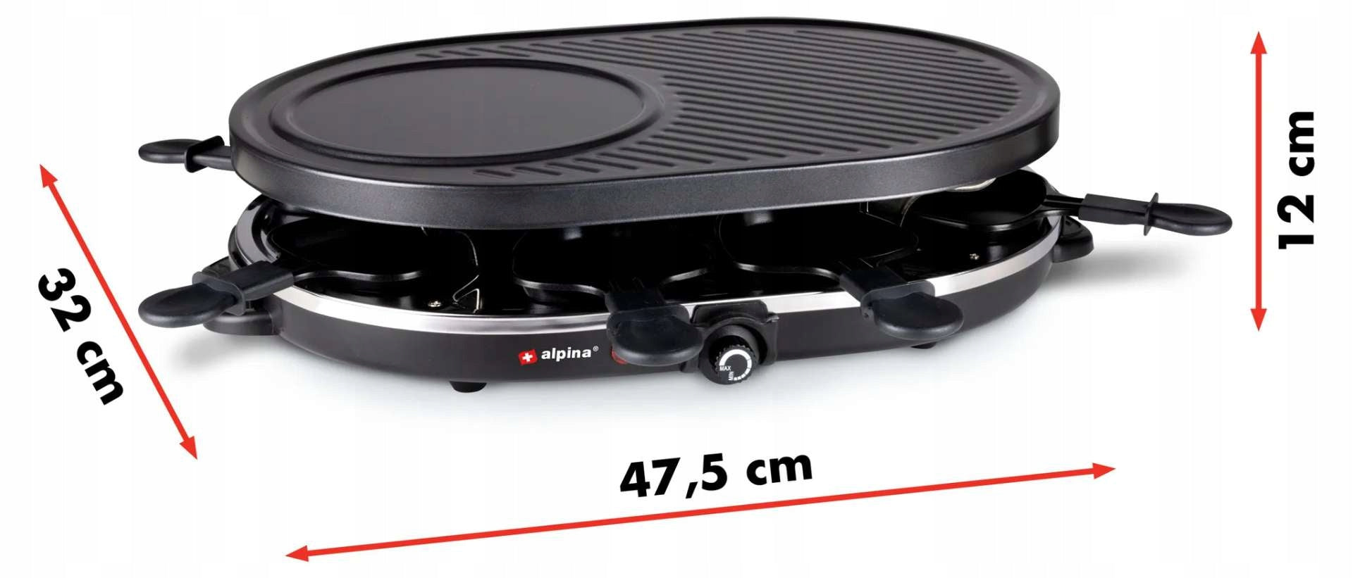 Alpina ED-218240 Electric Grill Raclette 1200W Table Grill with Plate Brand Alpina