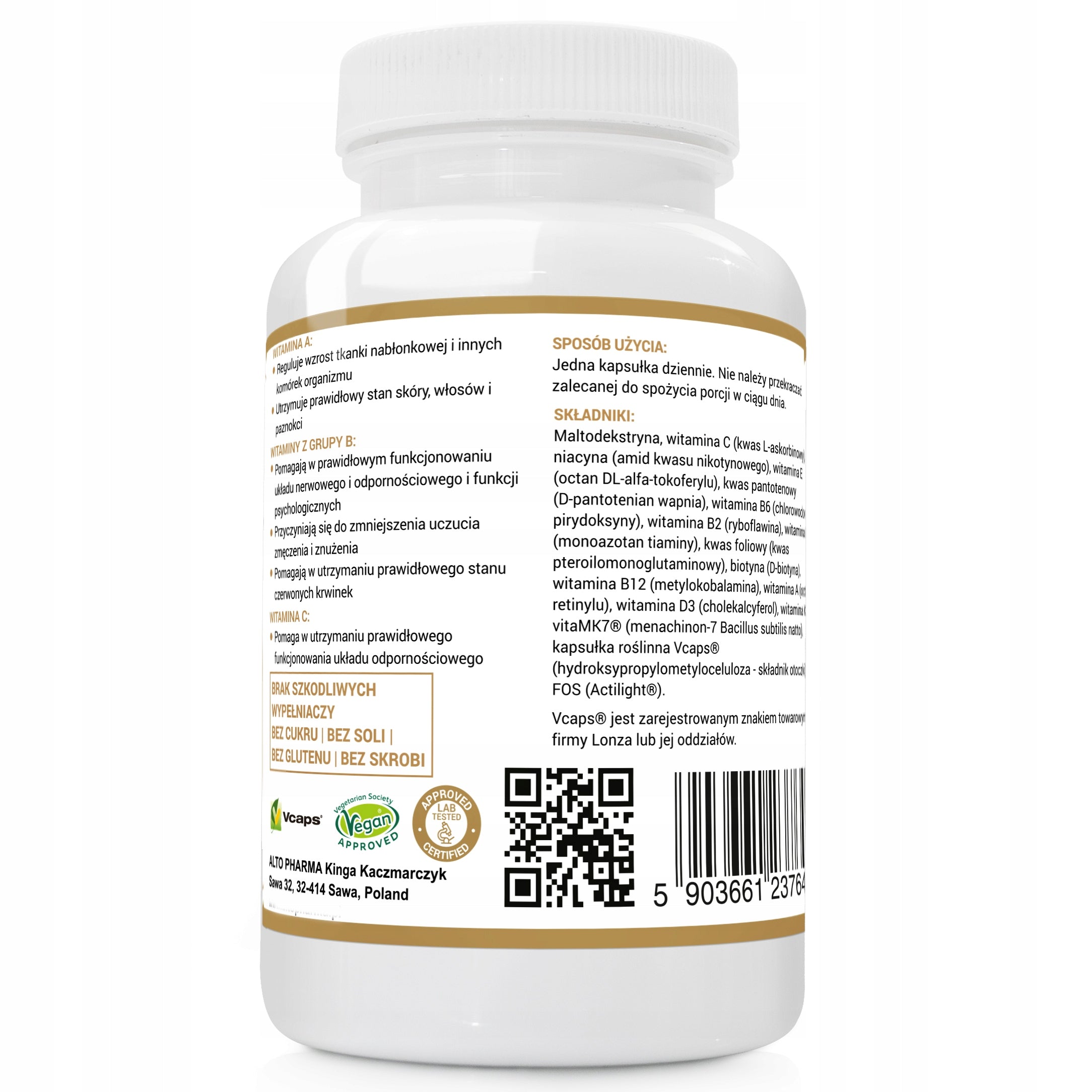 Alto Pharma Multivitamin Senior A D3 E K2 vitaMK7 C B1 B2 B3 B5 - 120 kaps Manufacturer code 5903661237646