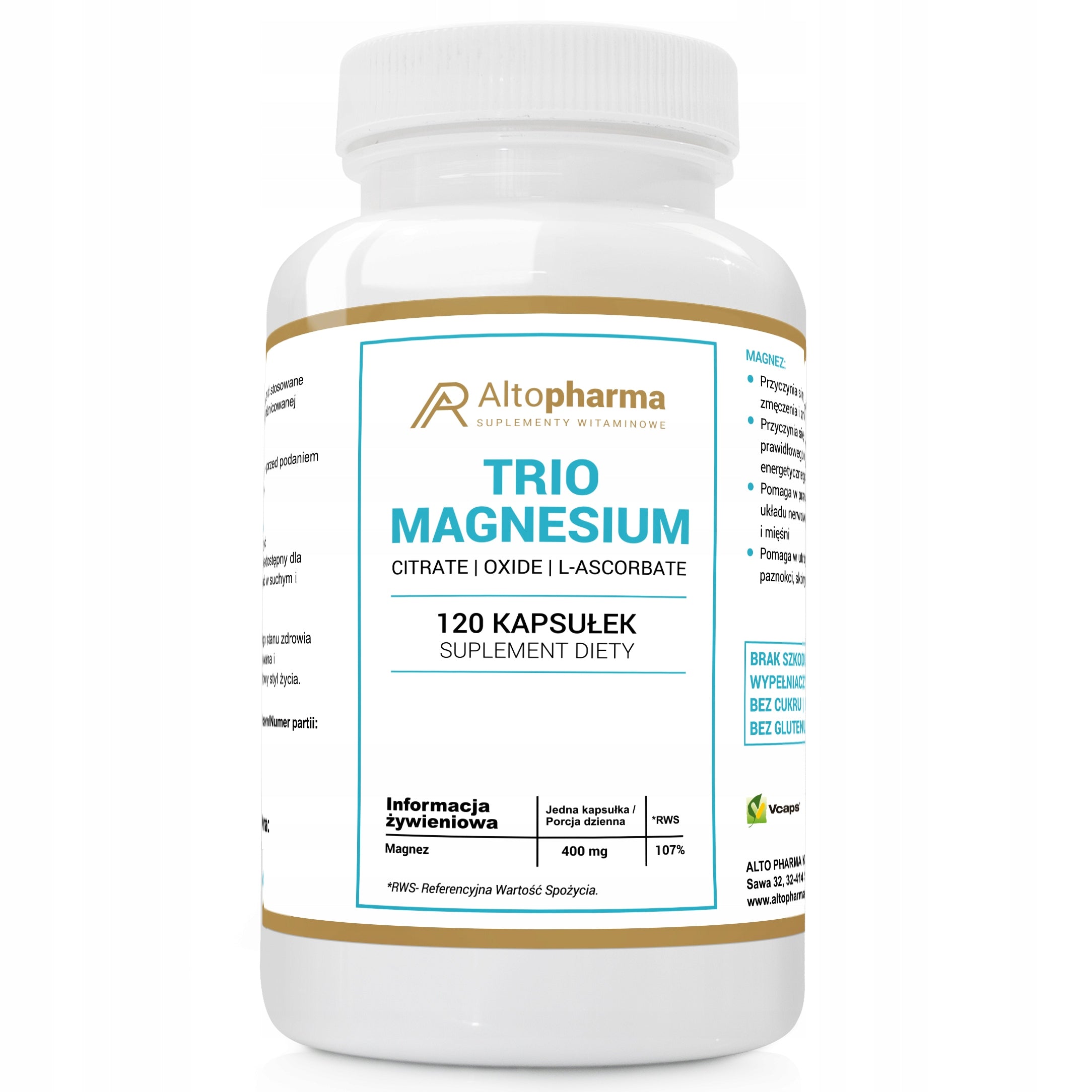 Alto Pharma Trio Magnesium 400 mg of magnesium citrate 120 kaps.
