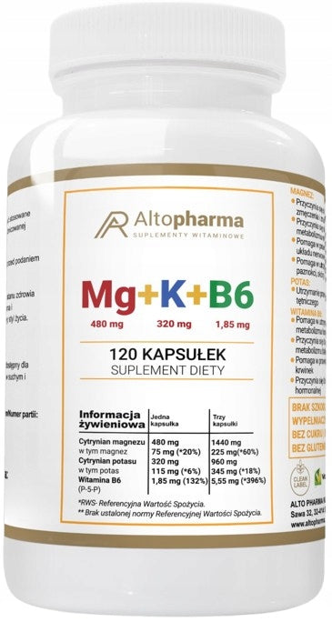 Altopharma Mg + K + B6 Magnesium Potassium Vitamin B6 120 capsules
