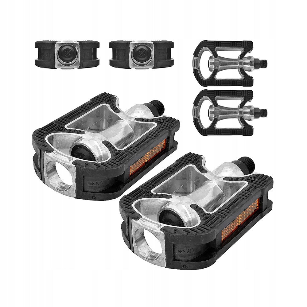 Aluminum Bike Pedals for Bike Black Silver with Reflectors NEW STRONG Manufacturer code FP-910