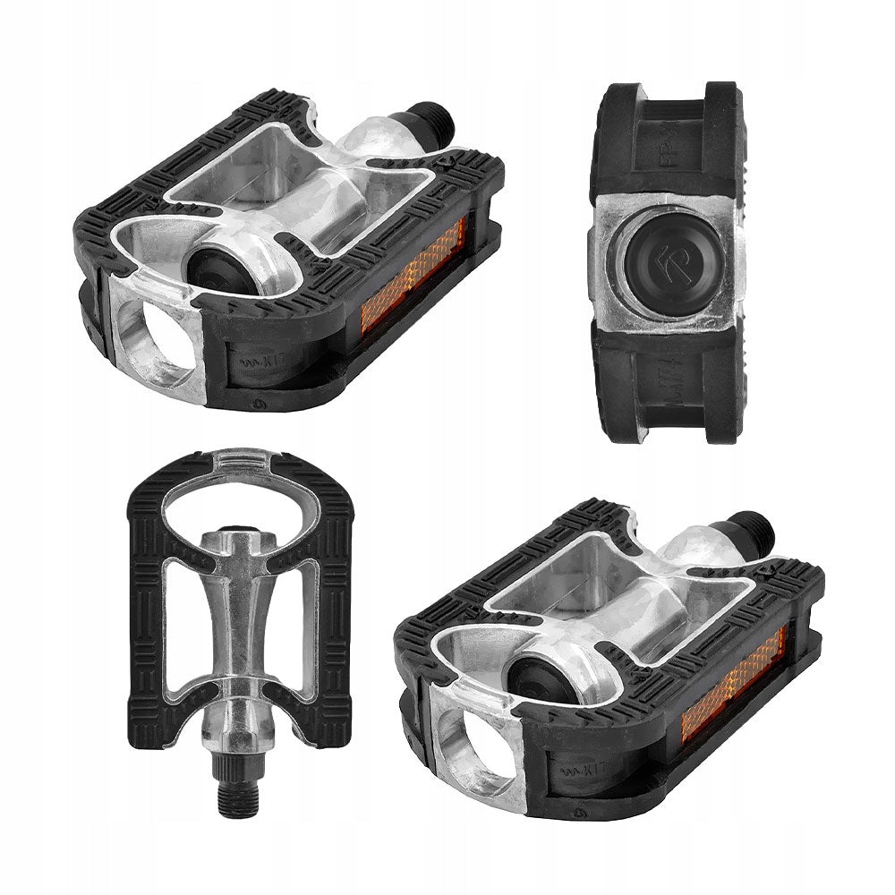 Aluminum Bike Pedals for Bike Black Silver with Reflectors NEW STRONG