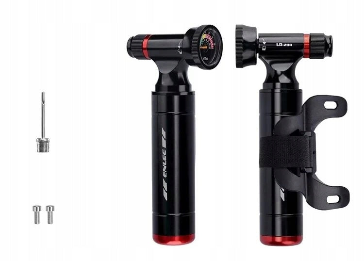 Aluminum CO2 AV FV Compact Cartridge Bicycle Pump with Pressure Gauge Batteries included no