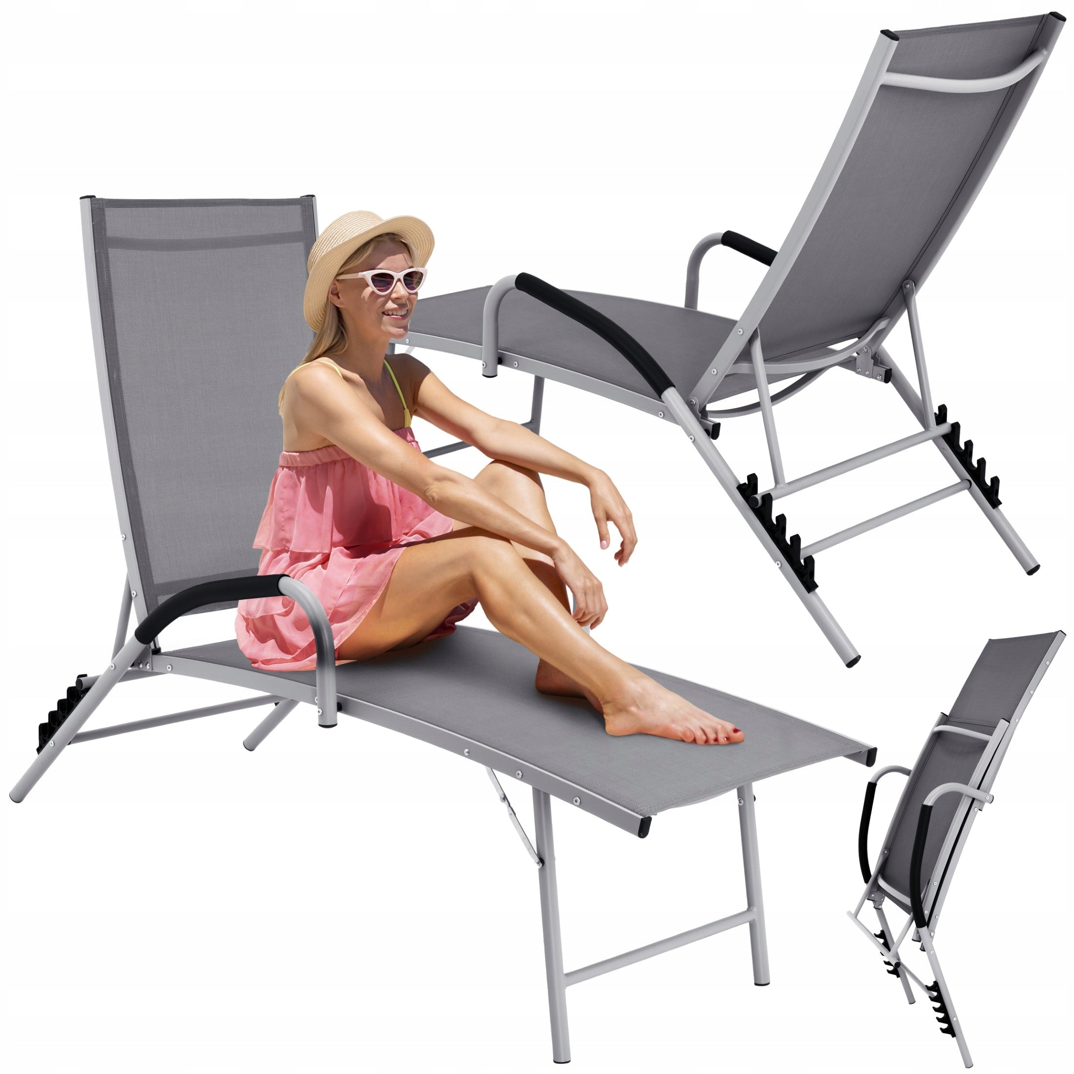 Aluminum Couch FOLDING Garden Deckchair for Garden Adjustable Backrest