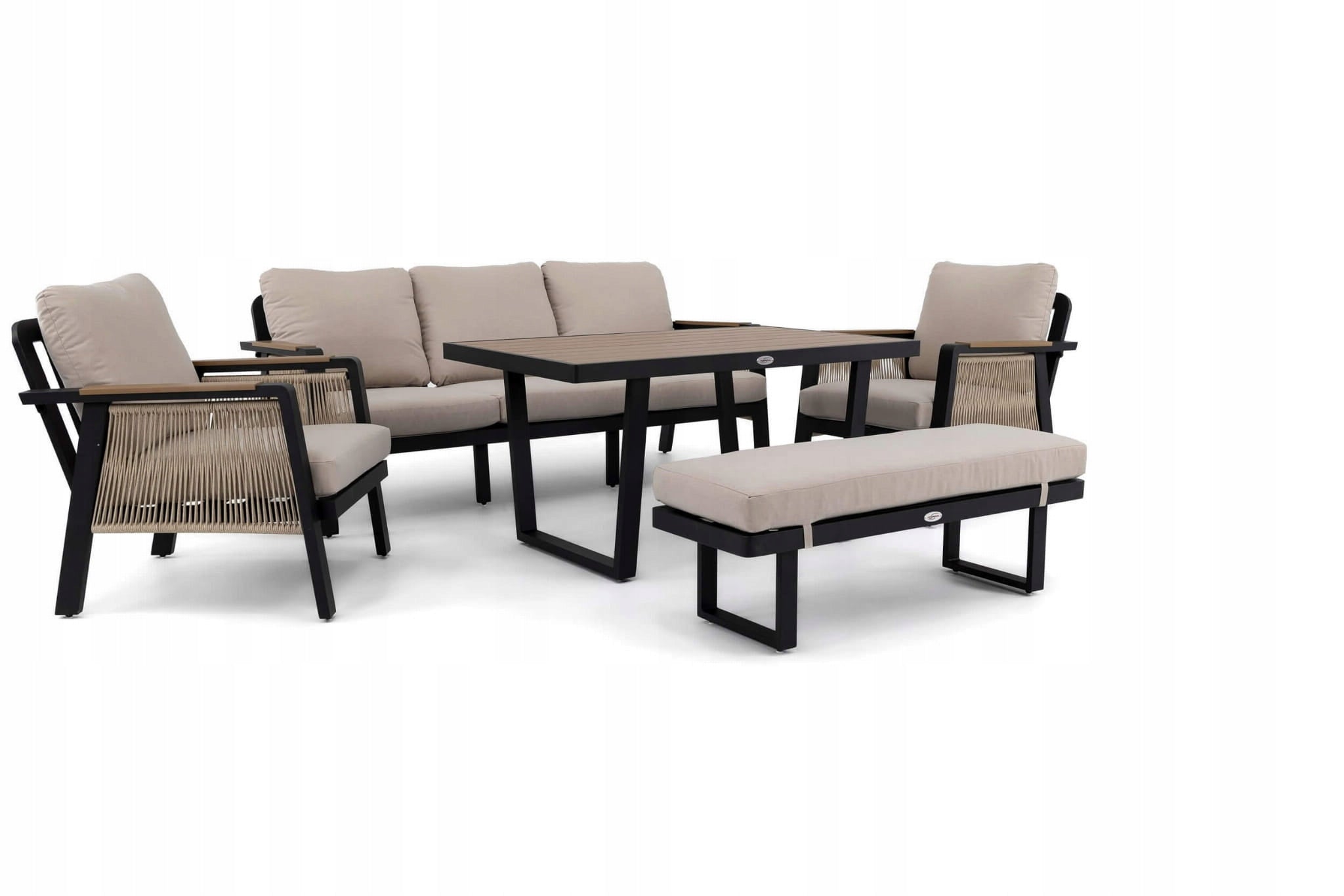 Aluminum Garden Furniture Set PROVENCE Black Beige Cushions Color black