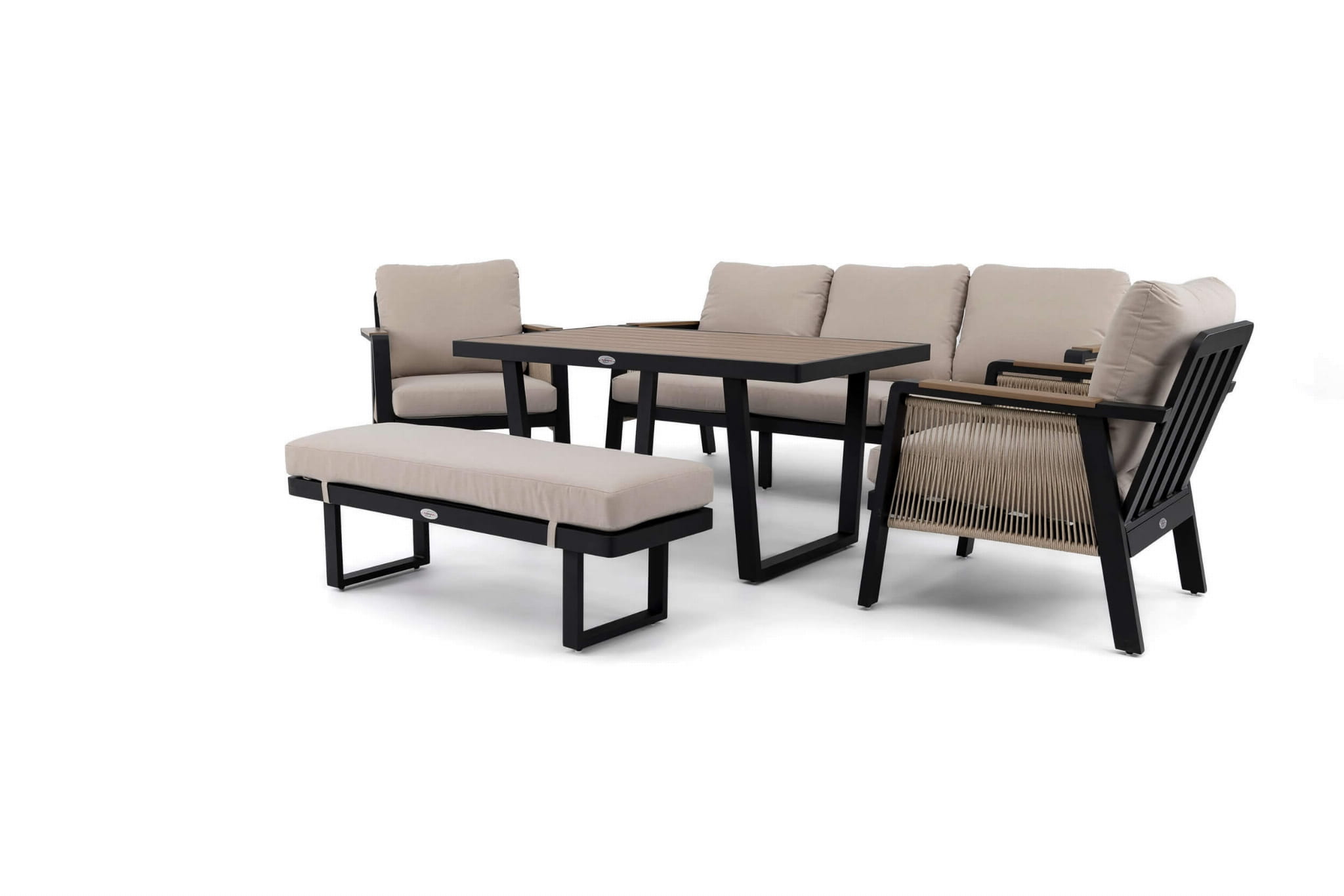 Aluminum Garden Furniture Set PROVENCE Black Beige Cushions Main material synthetic rattan