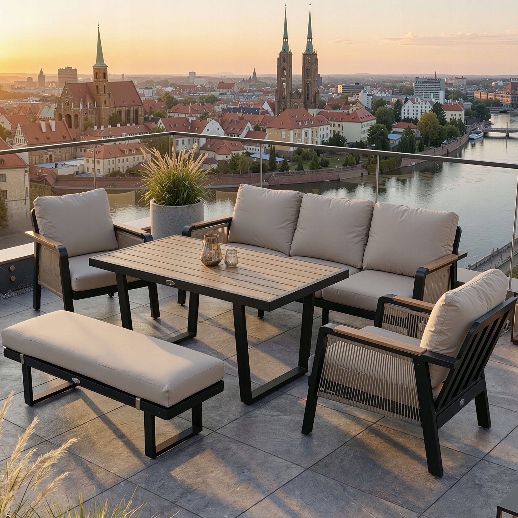 Aluminum Garden Furniture Set PROVENCE Black Beige Cushions Number of items in the set 5