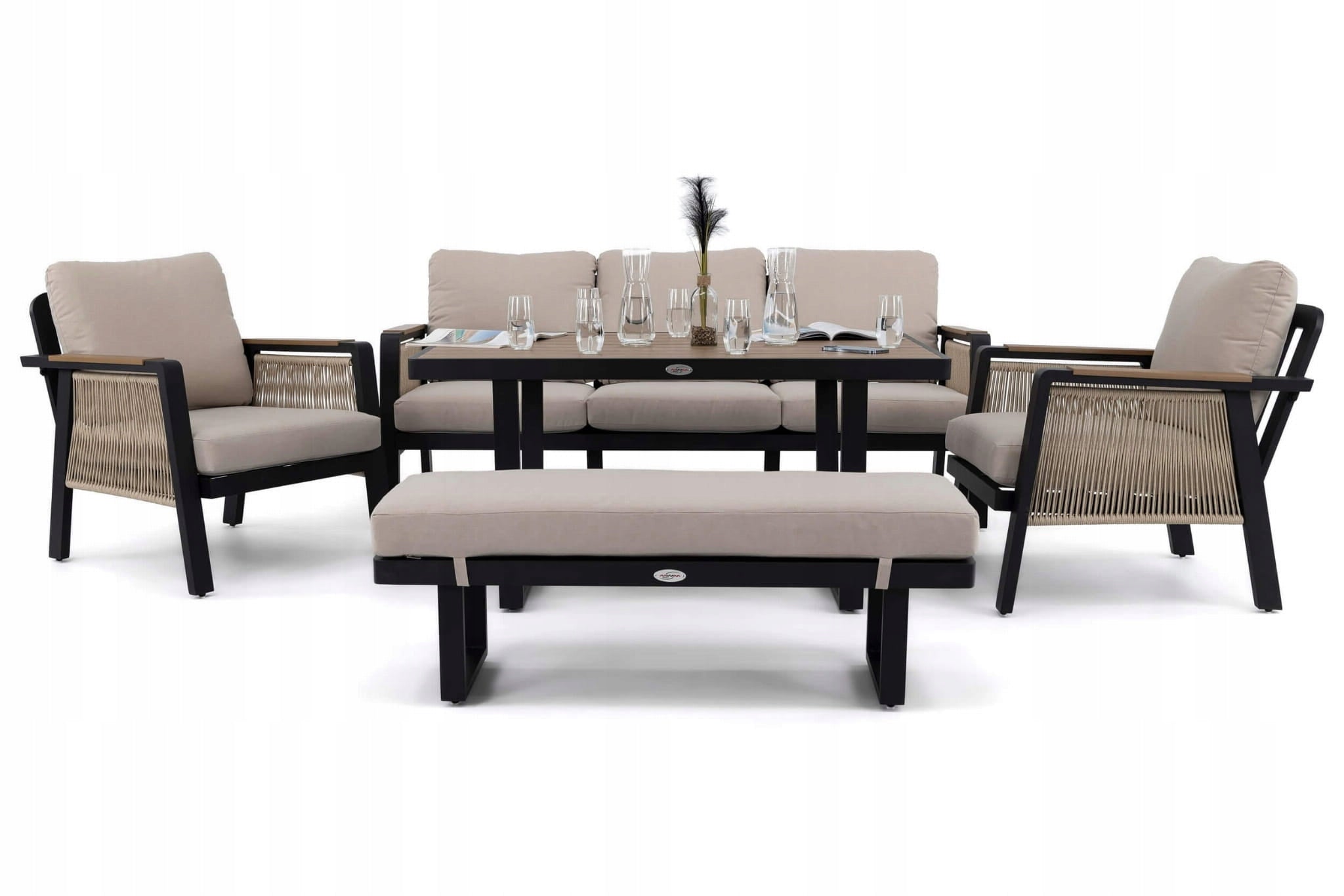 Aluminum Garden Furniture Set PROVENCE Black Beige Cushions