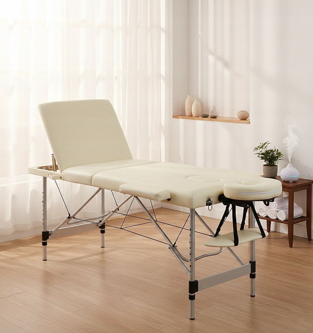 Aluminum Massage Bed 3-SEG CREAM + COVER Packaging status original