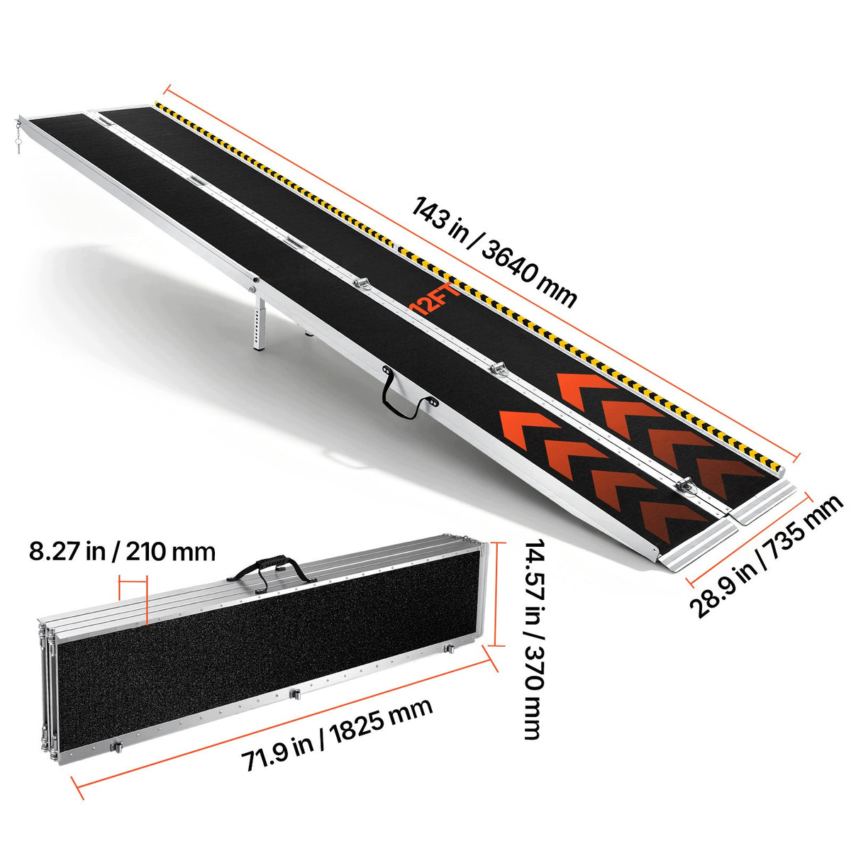 Aluminum Threshold Ramp Folding 364x73,5CM Load Capacity 362,9KG Anti Slip Manufacturer code ZDKMJPD12YC12