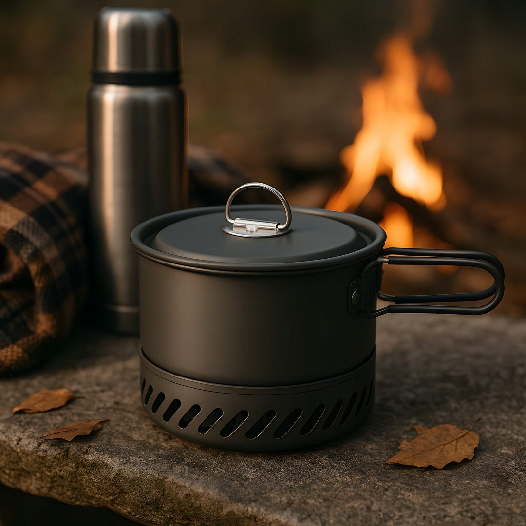 Aluminum Tourist Pot With Lid 1000 ml Camping With Heatsink Color gray