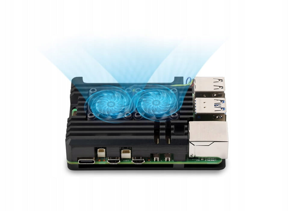 Aluminum housing for Raspberry Pi 5 with two cooling fans Manufacturer WaveShare