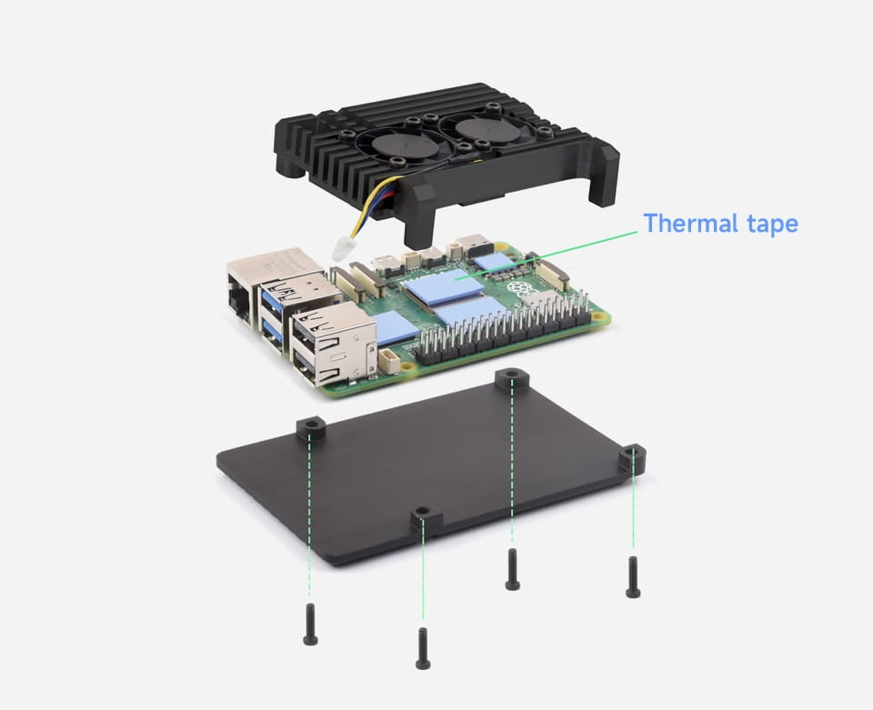 Aluminum housing for Raspberry Pi 5 with two cooling fans Manufacturer code PI5-CASE-C Waveshare 26086