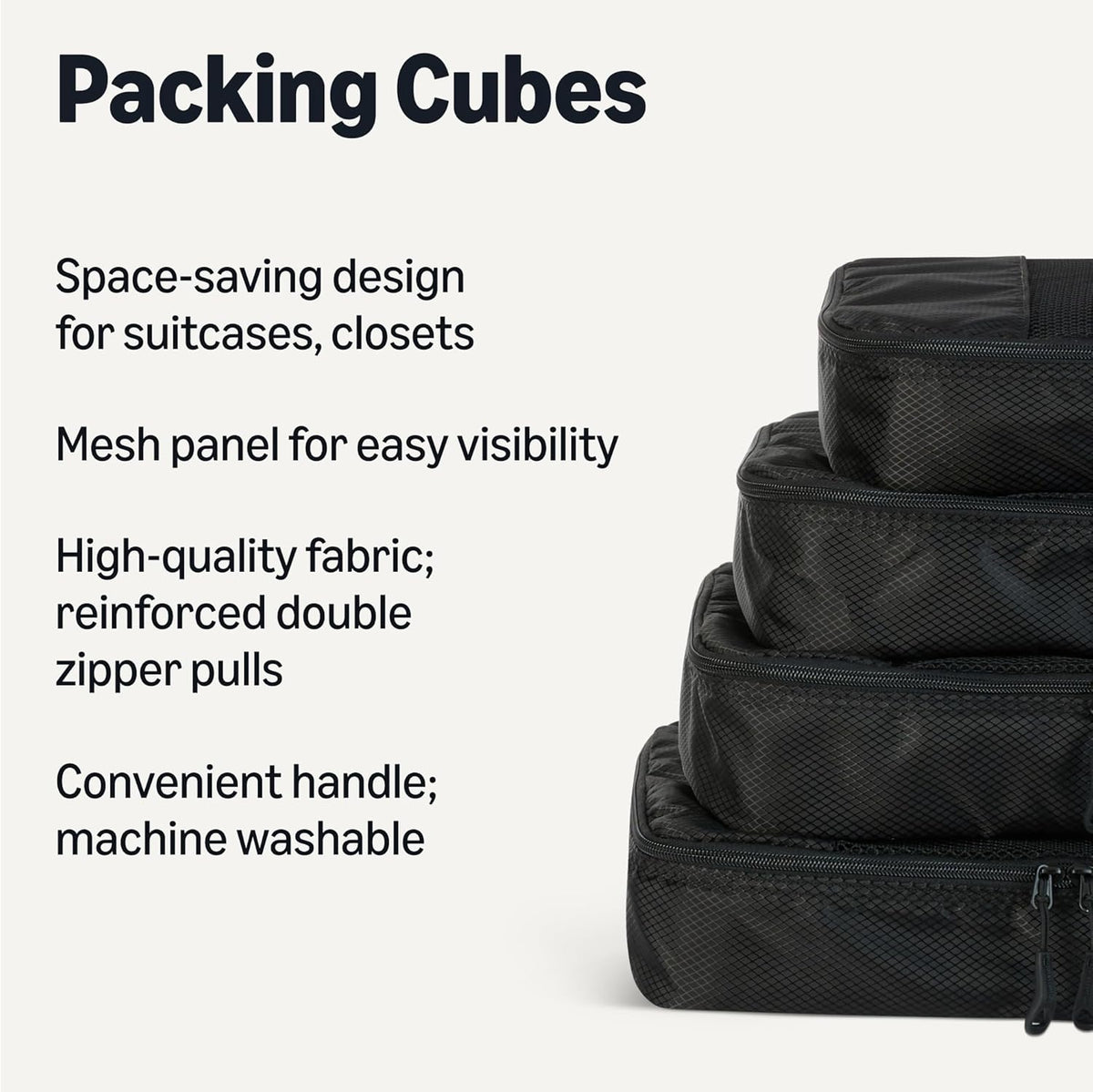 Amazon Essentials 4 Cubes Packing Black Mesh Lock [M] Color black