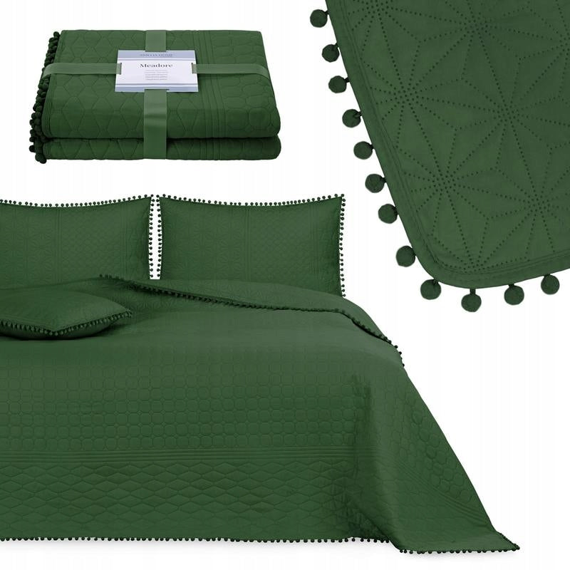 AmeliaHome gesteppte Tagesdecke mit Fransen Meadore, 200x220 cm 