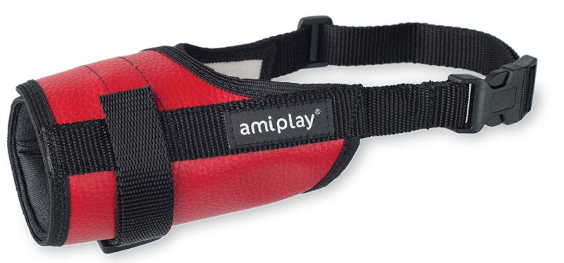 AmiPlay Dog muzzle type tube EKOSKÓRA - S - circumference 16-20cm - red