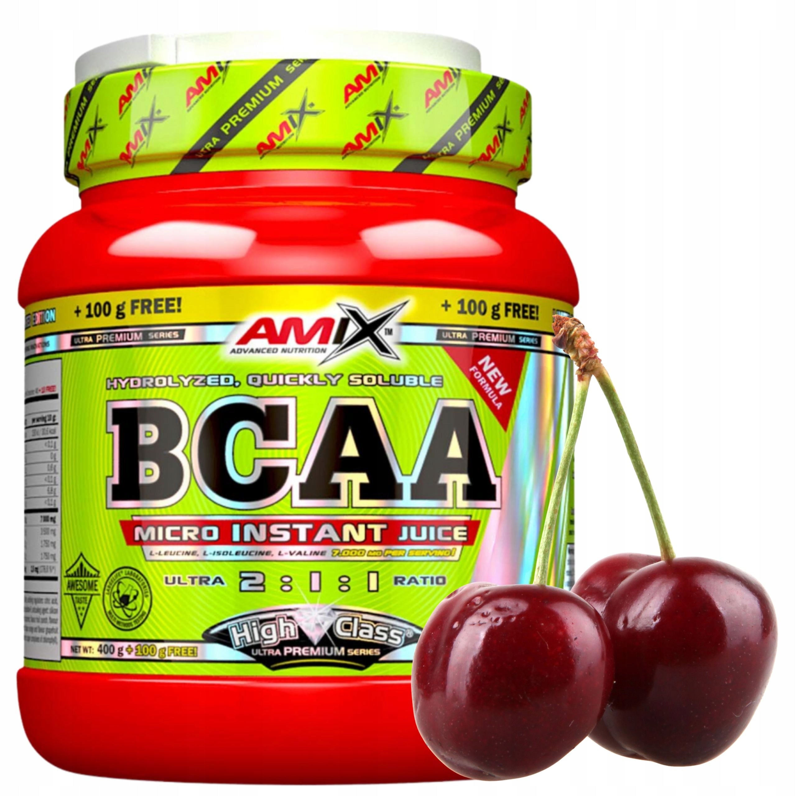 Amino Acids for Drinking BCAA 2:1:1 Leucine Isoleucine Valine Flavour Cherry 500g