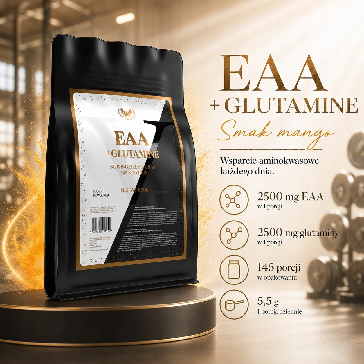 Amino acids EAA + Glutamine 800g Glutamine BCAA Regeneration Mango Victorious Packaging status original
