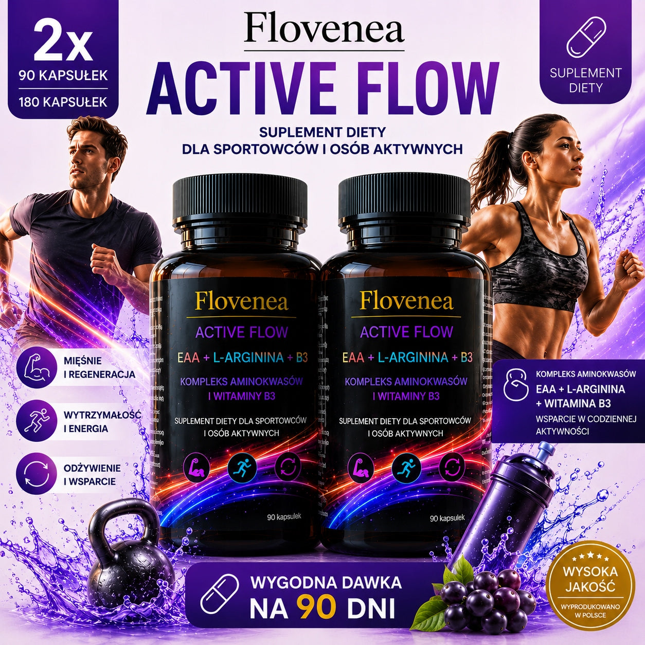 Amino acids EAA L-arginine B3 KETO MUSCLES REGENERATION 180 kap Flovenea Packaging status original