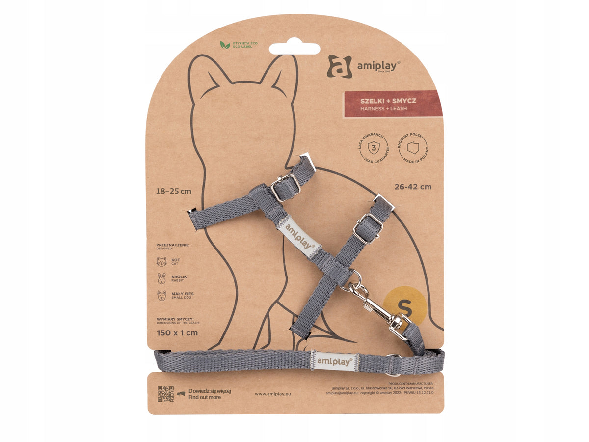 Amiplay Cat Harness and Leash Samba M Grey