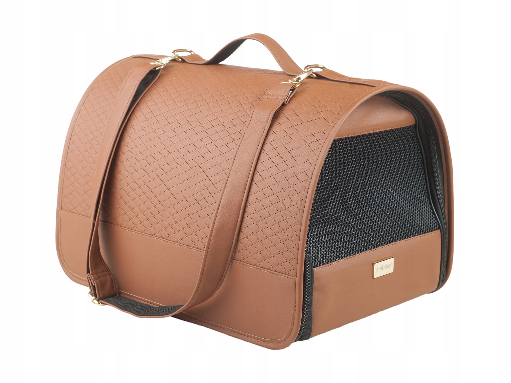 Amiplay Transport BAG New York M Brown Elegant ala Leather Brand Amiplay