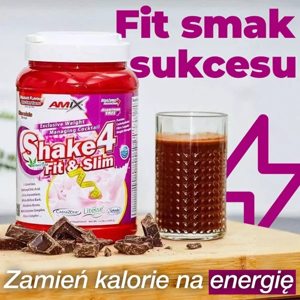 Amix Shake4 Fit&Slim - Weight reduction, slimming cocktail - Chocolate Expiration date at least 1 year from the date of purchase