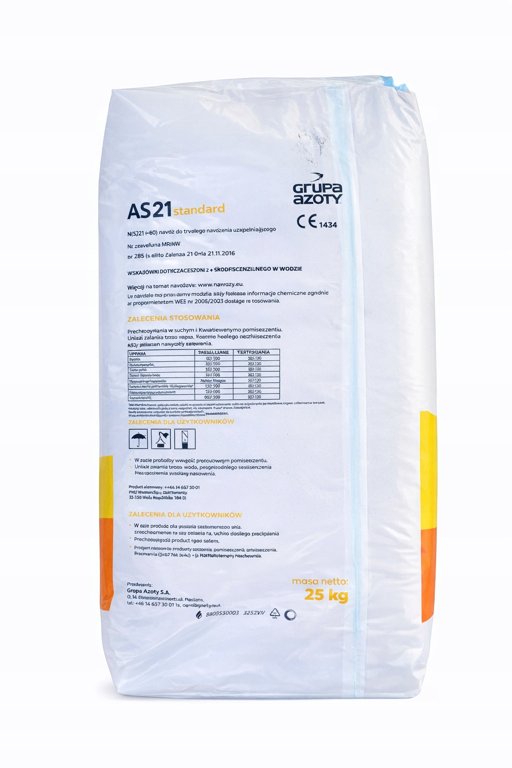 Ammonium sulphate original packaging AS 21 Grupa Azoty 25kg 60% sulphur Manufacturer code Nawóz zakwaszający wiosenny