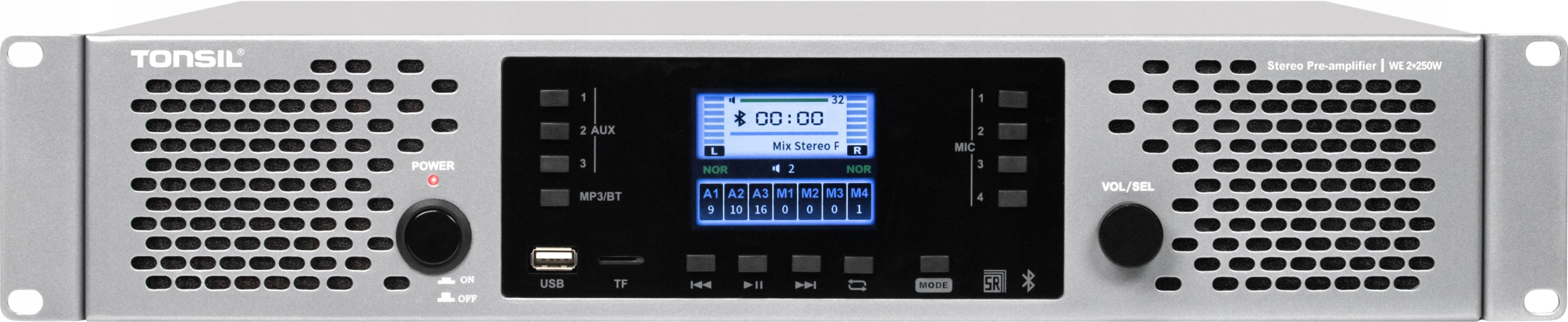 Amplifier Tonsil WE 2×250W Conference Stereo Bluetooth USB microSD +48V Packaging status original