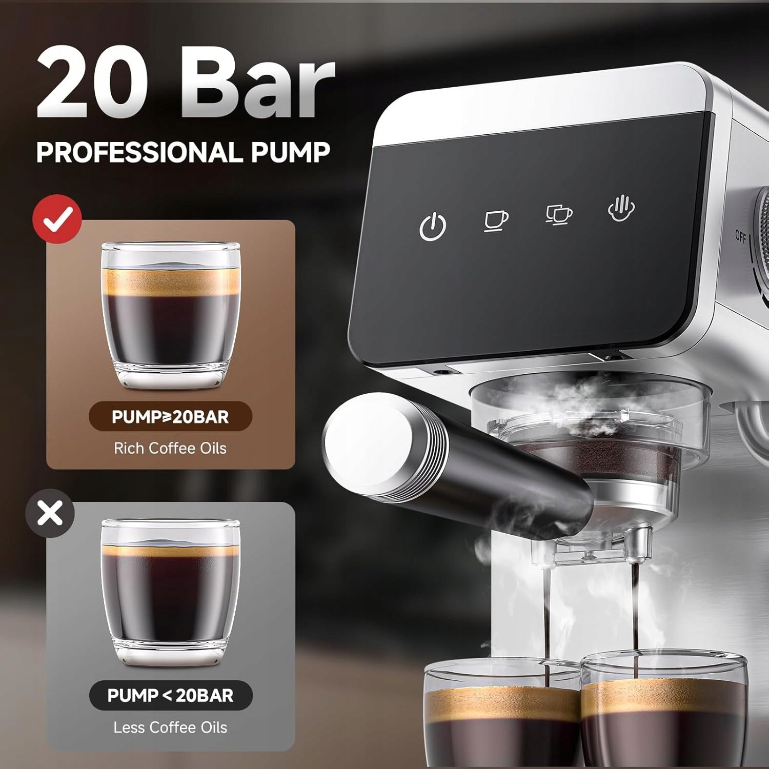 Amzchef Coffee Maker 20 Bar Espresso Latte And Cappuccino 1,2L Manufacturer code Ekspres Kolbowy Amzchef 5Spb 1350 W srebrny