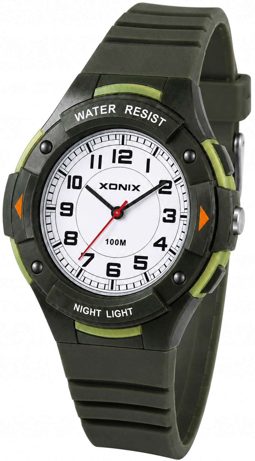 Analog watch Xonix olive 10 Kids Military readable dial 100M WR Brand Xonix